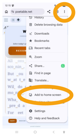 Android Add to Home Screen instructions